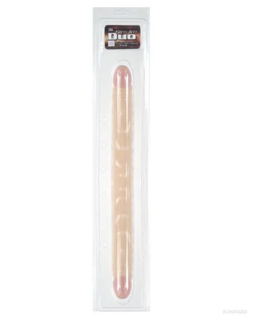 17″ Slim Jim Duo Veined Super Slim Double Dong – Ivory