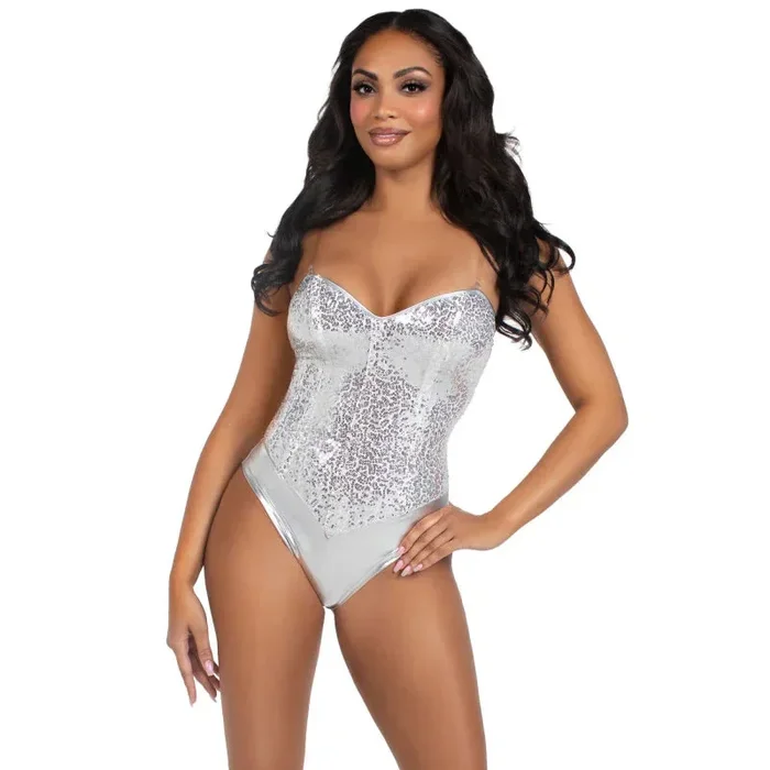 2 Pc Sequin Bodysuit – Large – Silver