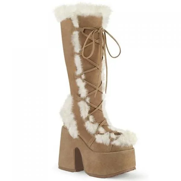 5″ Vegan Suede Platform Go-Go Boot – Camel –