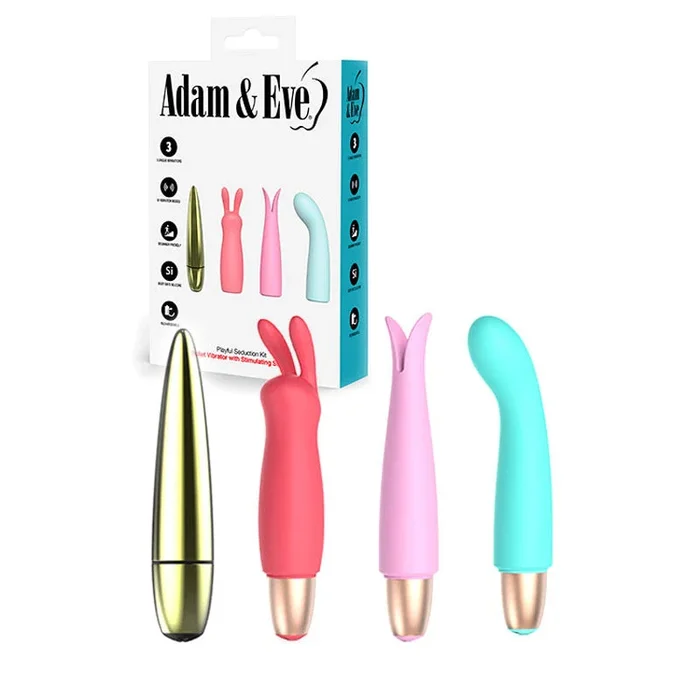 Adam & Eve PLAYFUL SEDUCTION KIT – USB Rechargeable Vibrator with 3 Interchangeable Sleeves
