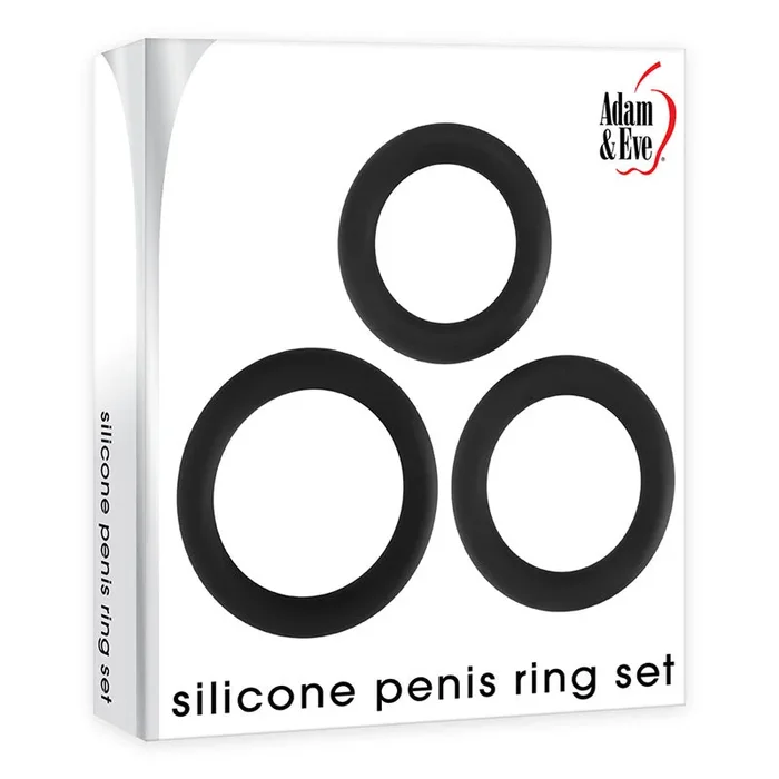 Adam & Eve Silicone Penis Ring Set – Black Cock Rings – Set of 3 Sizes