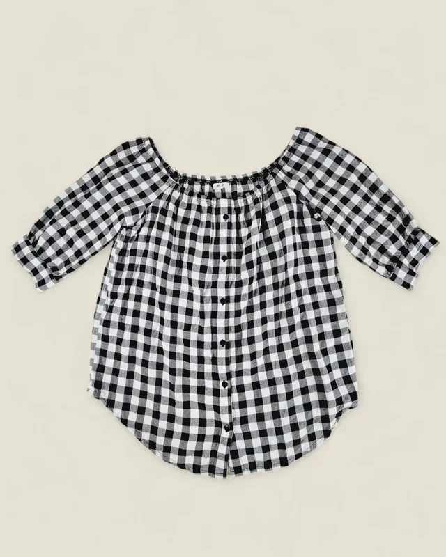 ARDENE PLAID ELBOW SLEEVE TOP LADIES LARGE PRE-LOVED