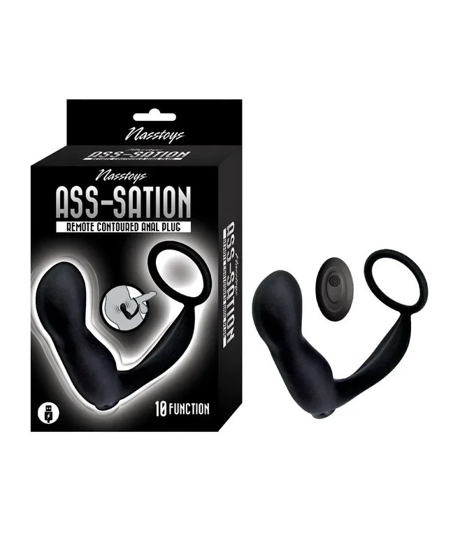 Ass-station Contoured Anal Plug with Remote – Black