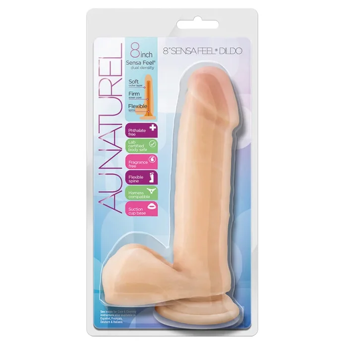 Au Naturel Realistic Beige 8-Inch Long Dildo With Balls & Suction Cup Base