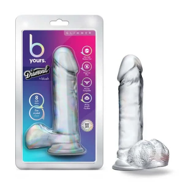 B Yours Diamond Glimmer Realistic Dildo Clear 8 inches