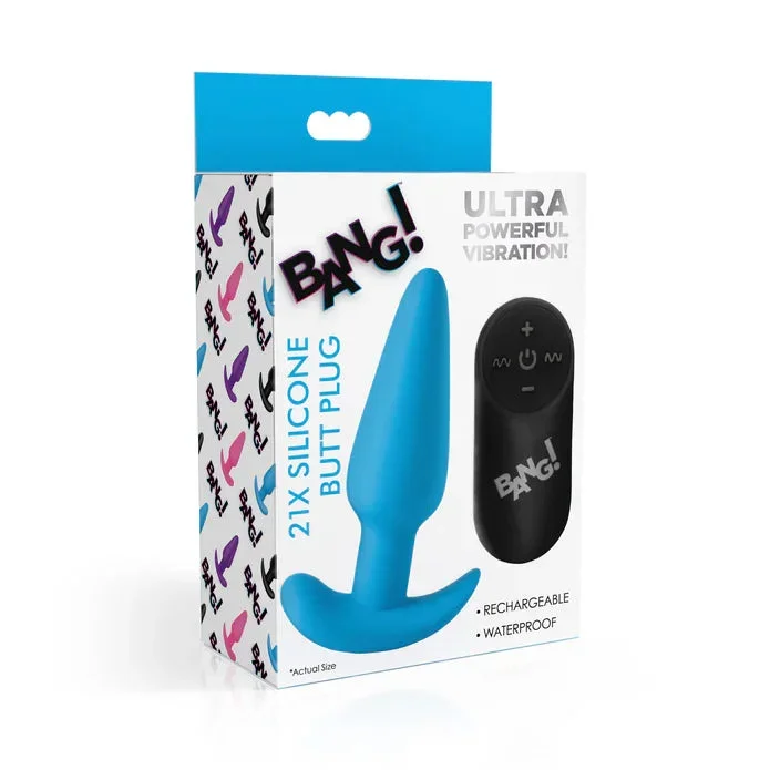 Bang! 21X Remote Control Vibrating Silicone Butt Plug – Blue