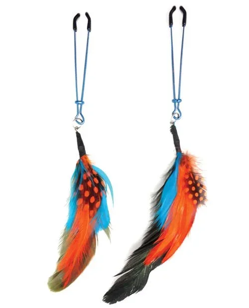Bijoux de Nip Multi Colored Feather w/Blue Tweezer Clamp