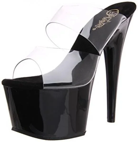Black/Clear – Adore 7″ Stiletto Double Strap Heel – Size