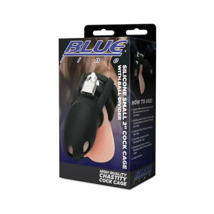 Blue Line 2″ Silicone Mini Cock Cage With Ball Divider – Black