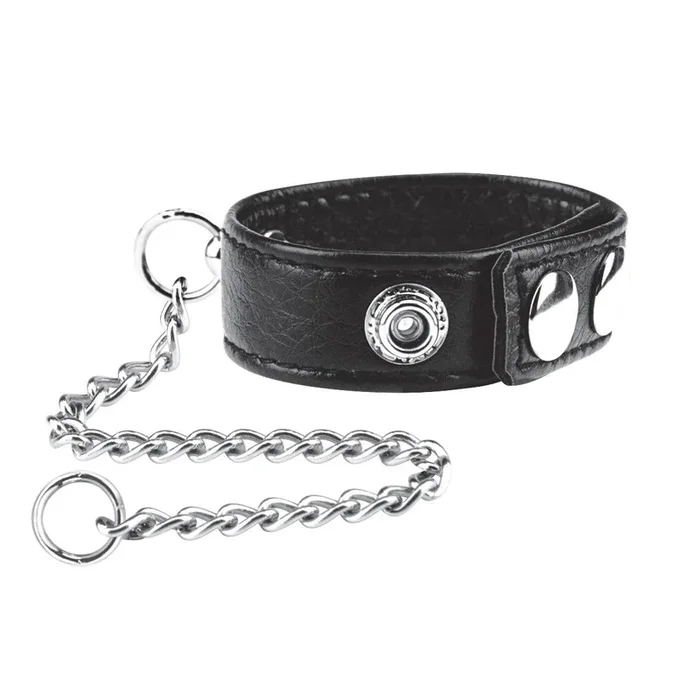 Blue Line Snap Cock Ring With Leash Black
