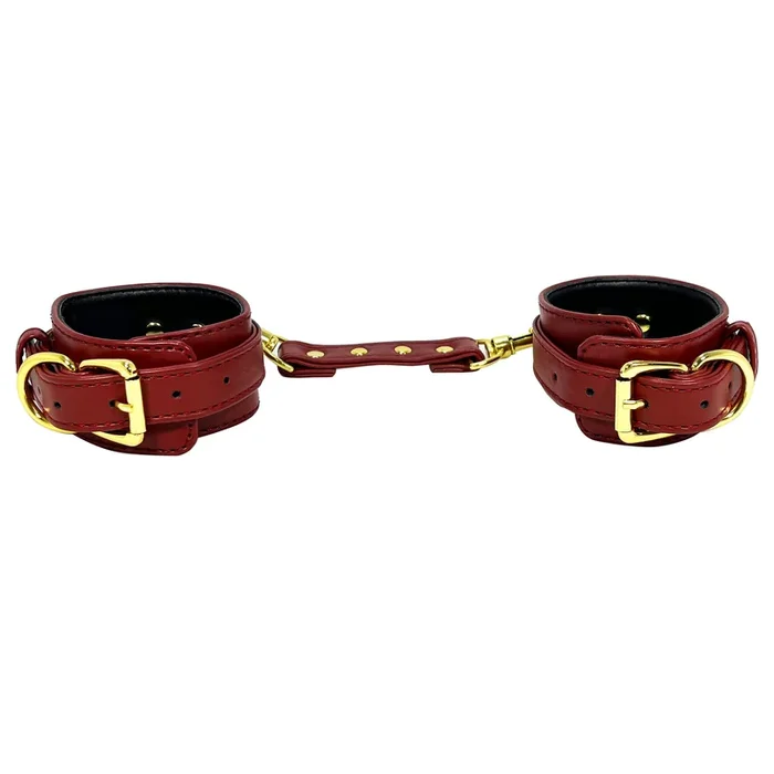 Burgundy Ankle Cuffs with Brass Toned Hardware by Fetish Pleasure Play