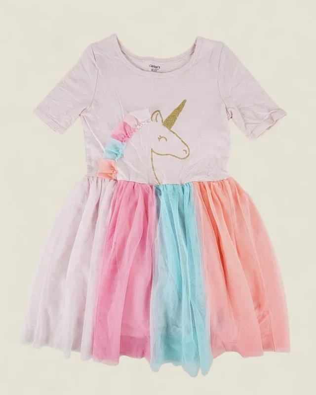 CARTERS PINK UNICORN DRESS GIRLS 6Y PRE-LOVED
