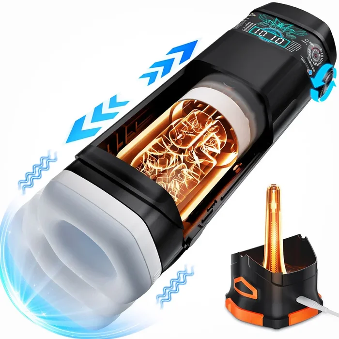 CyberSkin The Titan – Black USB Rechargeable Thrusting & Vibrating Auto Masturbator with Heater