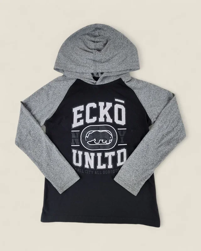 ECKO UNLTD GREY & BLACK HOODIE BOYS 10-12Y PRE-LOVED