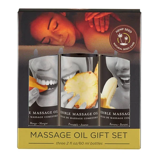 Edible Tropical Massage Oil Trio – Mango, Pineapple & Banana Flavoured – 3 x 59 ml Bottles