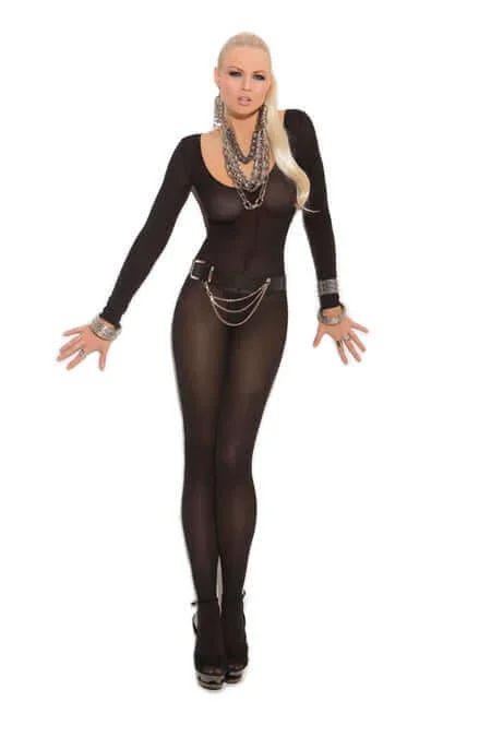 Elegant Moments Sheer Long Sleeve Body Stocking: Sensual Elegance with Open Crotch