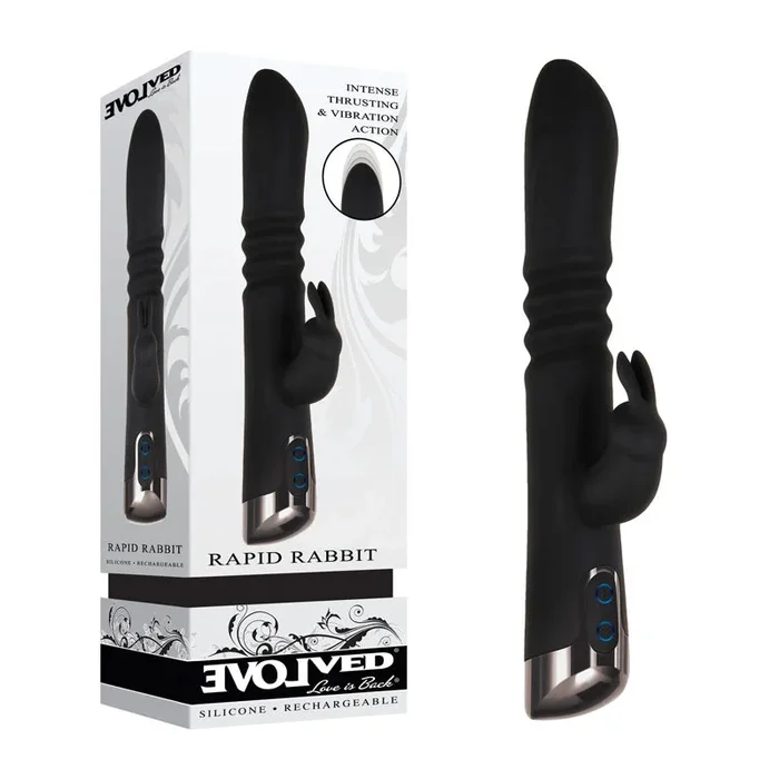 Evolved Rapid Rabbit – Black 25.4 cm USB Rechargeable Thrusting Rabbit Vibrator