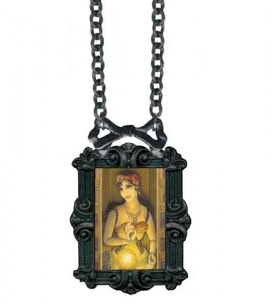 Fortune Teller Victorian Bowframe Necklace – Black Enameled Chain