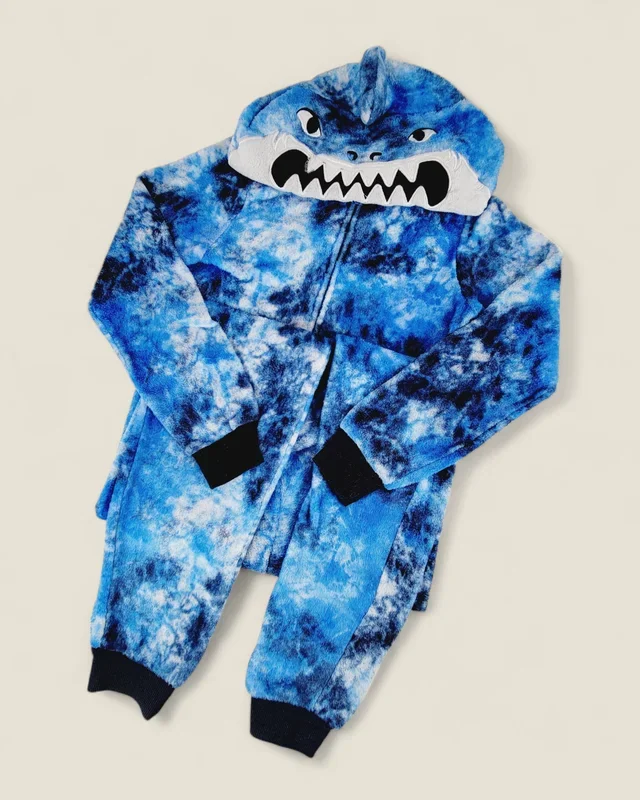 GEORGE FLEECE SHARK ONSIE PYJAMAS 10-12Y PRE-LOVED