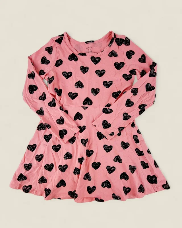 GEORGE PINK & BLACK HEART DRESS GIRLS 6Y PRE-LOVED