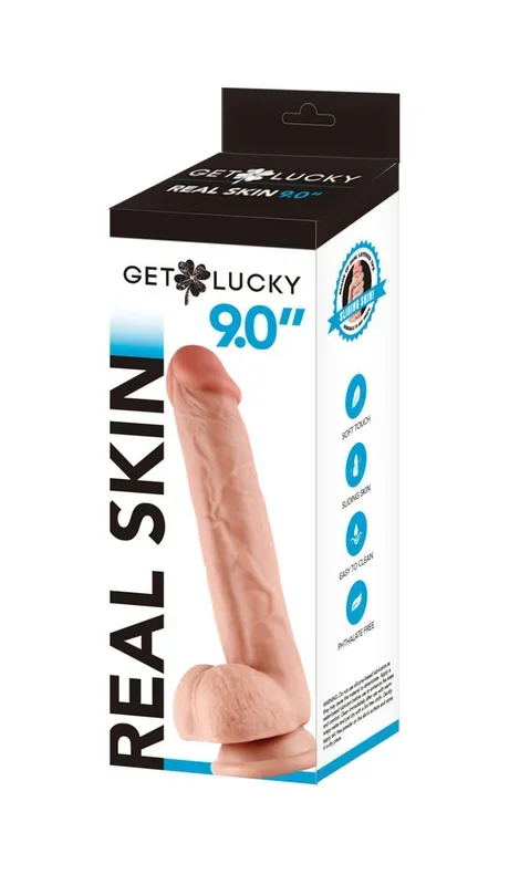 Get Lucky 9 Inch Real Skin Bendable Dildo with Soft Outer Layer