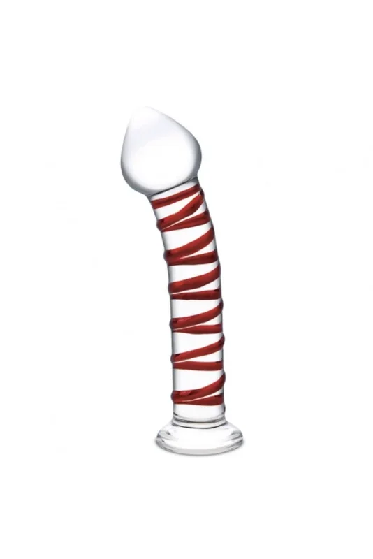 Gläs – Mr. Swirly – 8″ Textured Glass Dildo – Red/Clear
