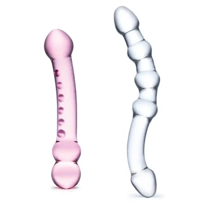 Glas Double Pleasure 2 Piece Dildo Set Pink Clear 7 Inch 8 Inch