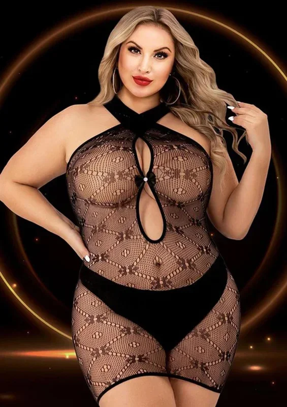 Halters Black Mini Dress Queen Size Sexy Erotic Lingerie