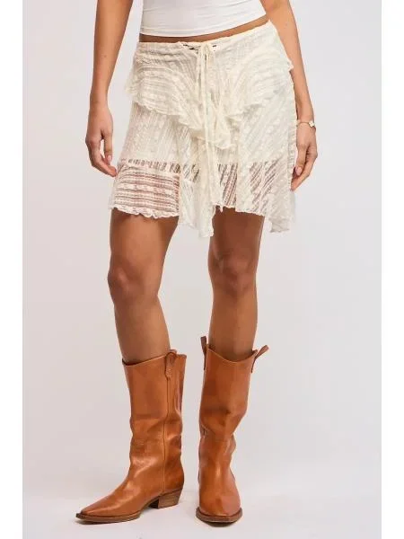 High-Low See-Through Lace Layered Mini Skirt – White –