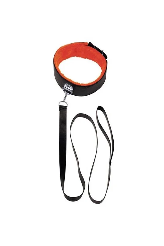 Icon Brands – Orange is the New Black – Short Leash & Collar Set – Black/Orange