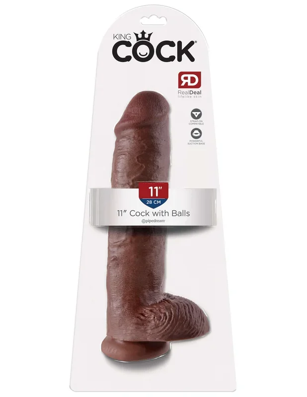 King Cock 11 inches with Balls Brown Dildo Real Deal RD *