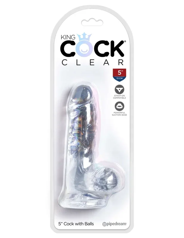 King Cock Clear 5 Inch Realistic Dildo with Balls – Harness Compatible, Suction Cup Base