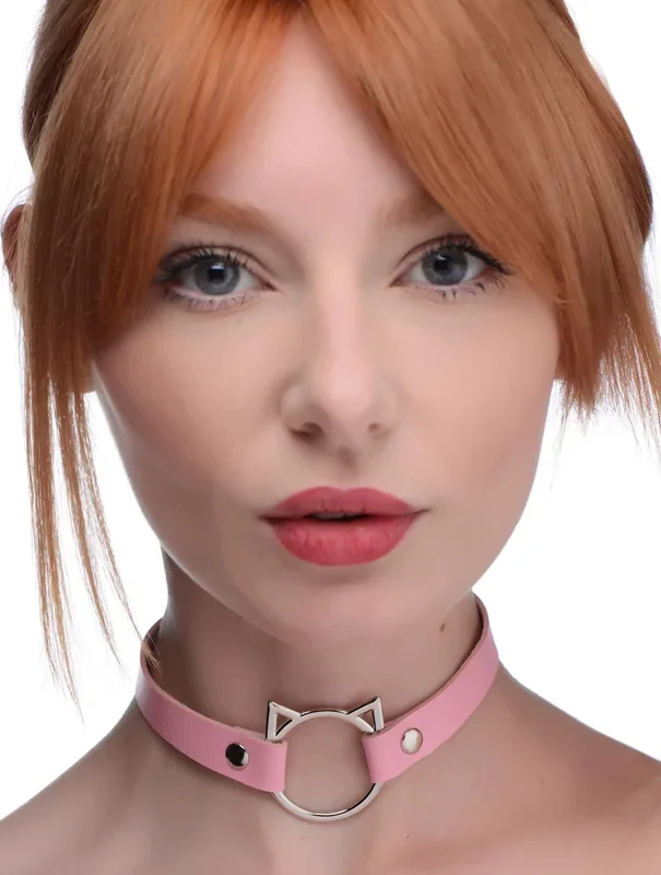 Kinky Kitty Ring Slim Choker – Pink