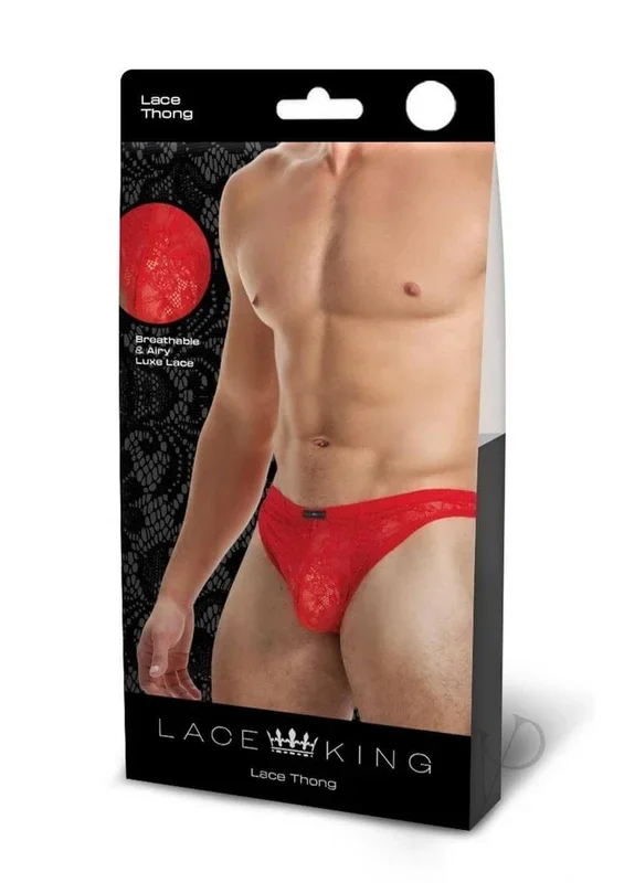 Lace King Lace Thong for Men L XL Red