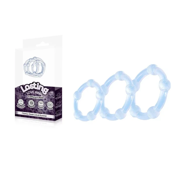 Lasting Love Ring 3 Piece Set – Clear – Clear Beaded Cock Rings – Set of 3 Sizes