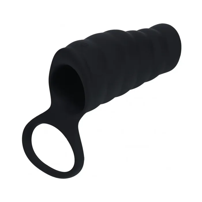 LEVELZ Vibrating Ribbed Silicone Cock Sleeve & Ball Ring Black