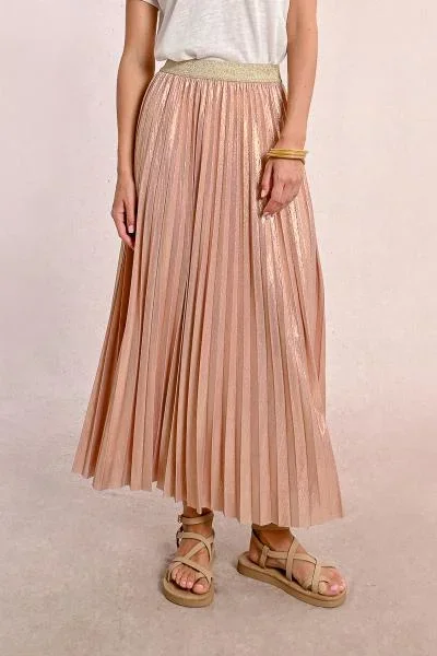 Long Pleated and Iridescent Skirt – Light Pink –