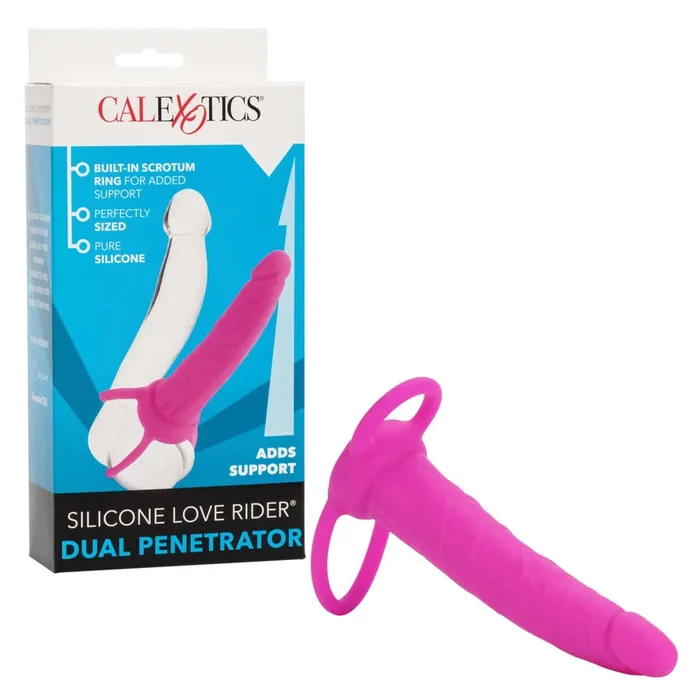 Love Rider Silicone Dual Penetrator Dildo Cock Ring – Pink