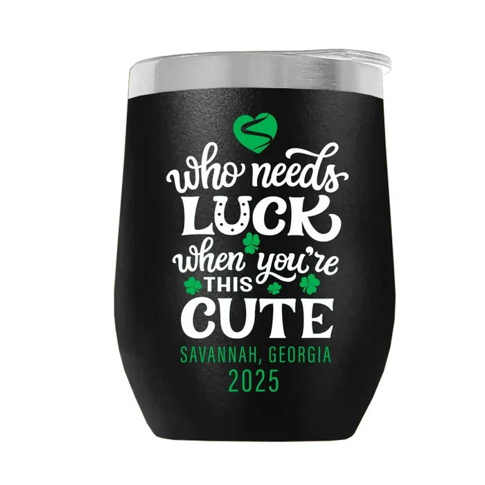 LUCKYCHARM001-2025 12oz WINE TUMBLER – BLACK