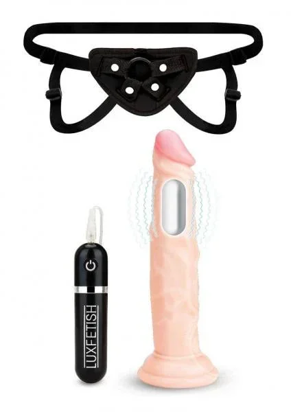 Lux Fetish 6.5″ Realistic Vibrating Dildo W/strap On Harness Set