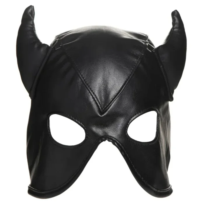 Master Series Dungeon Demon Bondage Hood With Horns Black
