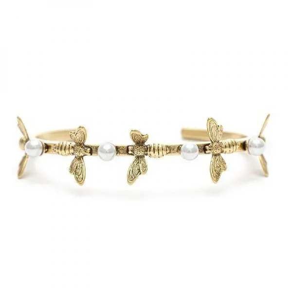 Mini Bee and Pearl 22kt Gold Plated Brass Bracelet