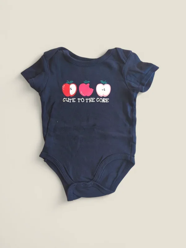 MONKEY BARS CUTE TO THE CORE APPLE NAVY ONESIE 12M PRE-LOVED