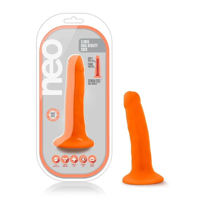 Neo Dual Density Cock 6 Inch Neon Orange Vibrator
