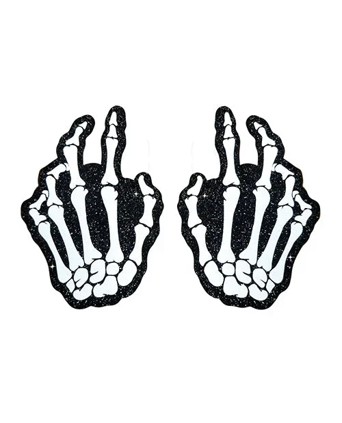 Neva Nude Holographic Skeleton Hands Pasties – White/Black O/S