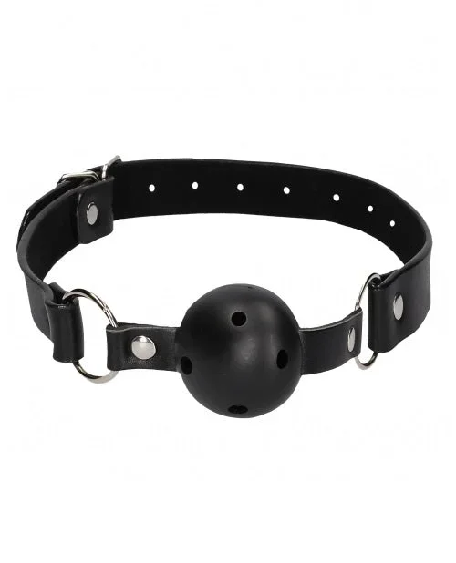 Ouch! Black & White Breathable Ball Gag w/ Bonded Leather Straps