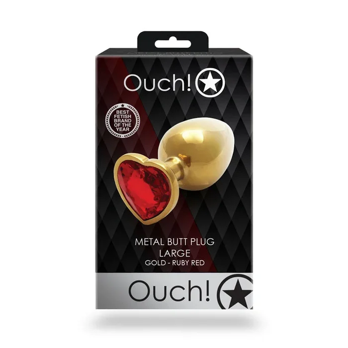 OUCH! Heart Gem Gold Butt Plug – Large – Gold 9.3 cm Large Butt Plug with Heart Gem Base