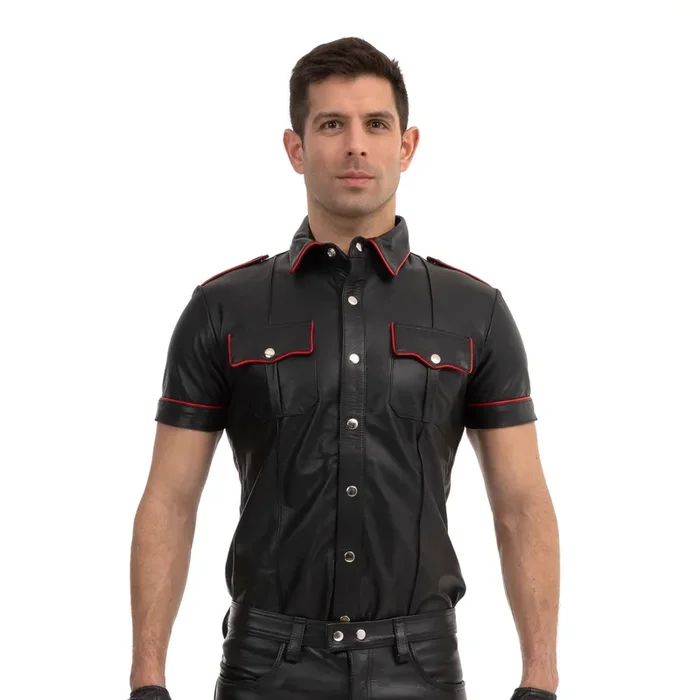 Prowler RED Slim Fit Leather Police Shirt Black Red