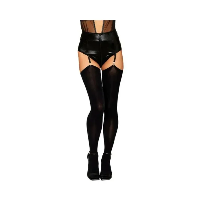 Raw Edge Opaque Thigh High Stockings Black O/s