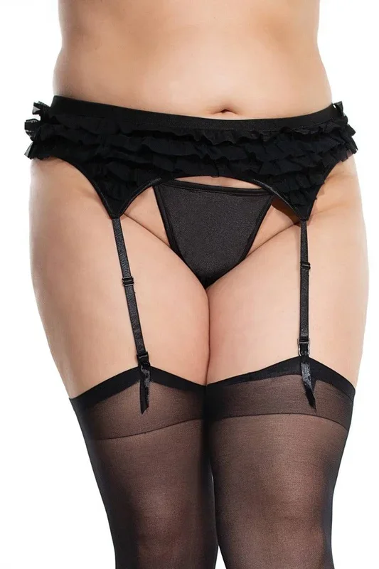 Real Flirt Garter Belt, Black, Queen One Size